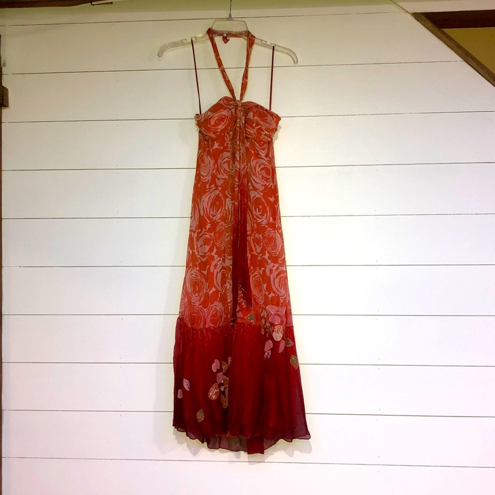 Rebecca Taylor midi floral pink red dress. Size 0